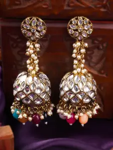 Adwitiya Collection Silver-Plated Kundan Studded Dome Shaped Jhumkas