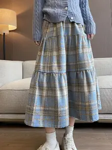 StyleCast Women Checked Tiered Midi Skirt