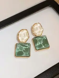 Celestique Artificial Stone Studded Geometric Shaped Drop Earrings