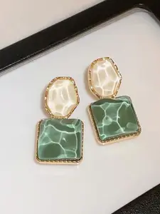 Celestique Artificial Stone Studded Geometric Shaped Drop Earrings