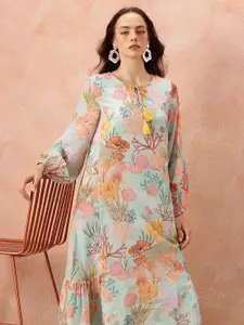 all about you Floral Printed Puff Sleeve A-Line Midi Dress