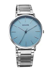 Sonata Men Brass Dial & Stainless Steel Bracelet Style Straps Analogue Watch 77150SM02