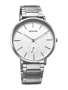 Sonata Men Brass Dial & Stainless Steel Bracelet Style Straps Analogue Watch 77150SM03