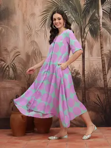 Sangria Polka Dots Printed A-Line Ethnic Dress