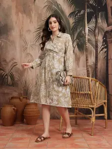 Sangria Floral Print Pure Cotton Twisted Wrap Ethnic Shirt Dress