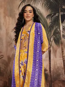 Sangria Ethnic Motifs Printed V-Neck Co-Ords with Shrug