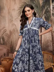 Sangria Floral Printed Empire Pure Cotton Ethnic Dress