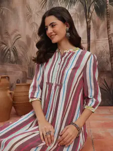 Sangria Pin Tucks Detail Striped Shirt Style Dress