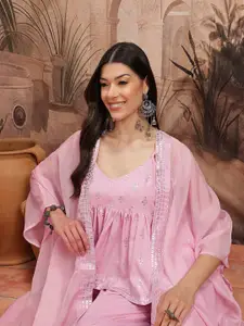 Sangria Foil Print Top with Palazzos & Shrug