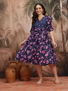 Sangria Floral Printed A-Line Ethnic Dress