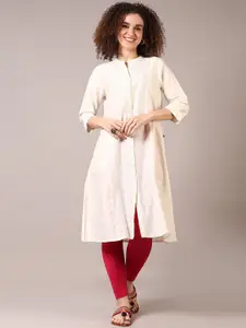 V-Mart Geometric Embroidered Cotton Chikankari Mandarin Collar A-line Kurta