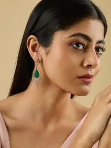 Kushal's Fashion Jewellery Gold Toned Zircon Embellished Bridal Tear Drop  Drop Earrings