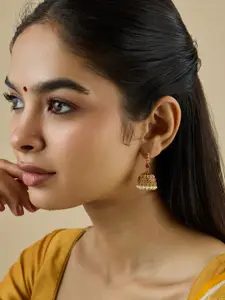 Kushal's Fashion Jewellery Gold Plated Ruby Studded Dome Shaped Jhumkas Earrings