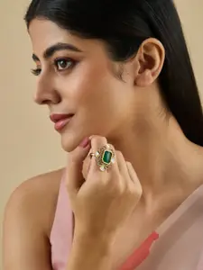 Kushal's Fashion Jewellery Victorian-Plated Kundan Studded Finger Ring