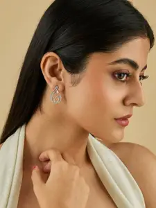 Kushal's Fashion Jewellery Rhodium-Embellished Bridal Zircon Party Classic Half Hoops