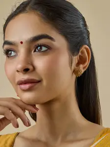 Kushal's Fashion Jewellery Gold-Plated Stone Studded Floral Antique Studs