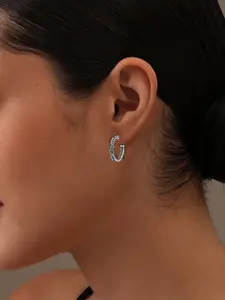 LeCalla 925 Sterling Silver Rhodium-Plated Contemporary Shaped Half Hoop Earrings