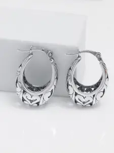 LeCalla 925 Sterling Silver Rhodium-Plated Contemporary Shaped Hoop Earrings