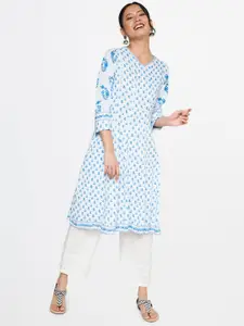 Global Desi Geometric Printed V-Neck A-Line Kurta