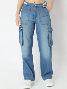 SPYKAR Women Straight Fit High-Rise Low Distress Light Fade Jeans