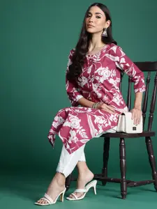 Indo Era Floral Printed Pure Cotton Kurta