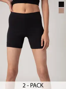 Nykd Women Pack of 2 Regular Fit Mid-Rise Cotton Shorts