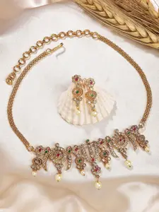 KARATCART Gold-Plated Kundan Studded Necklace and Earrings