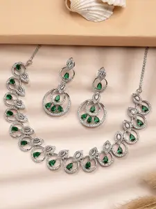 KARATCART Silver-Plated American Diamond Studded Elegant Necklace and Earrings