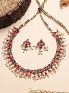 KARATCART Gold-Plated Kundan Studded Necklace and Earrings