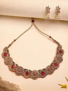 KARATCART Gold-Plated Kundan Studded Laxmi Mata Necklace and Earrings