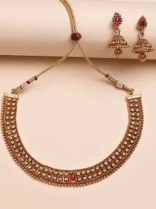 KARATCART Gold-Plated Stone Studded Temple Necklace and Earrings