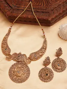 KARATCART Gold-Plated Stone Studded Antique Necklace and Earrings