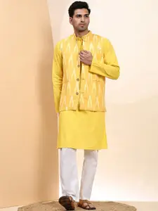 Moda Rapido Mandarin Collar Pure Cotton Kurta With Pyjamas And Nehru Jacket