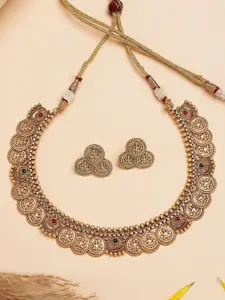 KARATCART Gold-Plated Kundan-Studded Laxmi Mata Engraved Coin Design Necklace and Earrings