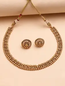 KARATCART Gold-Plated Floral Design Engraved Necklace and Earrings