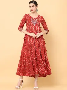 all about you Embroidered & Printed Cotton Maxi Ethnic Dress