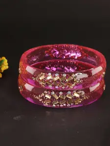 LAVAZZA Set Of 2 Cubic Zirconia & Crystal Studded Glass Bangles