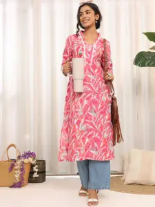 Varanga Floral Printed Mandarin Collar Pure Cotton Straight Kurta