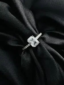 Arte Jewels 925 Sterling Silver-Plated American Diamond-Studded Finger Ring