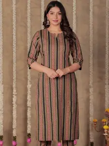 Aramya Women Striped Notch-Neck Cotton Straight Kurta