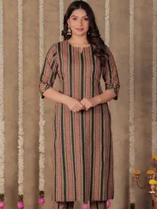 Aramya Striped Notch-Neck Cotton Straight Kurta