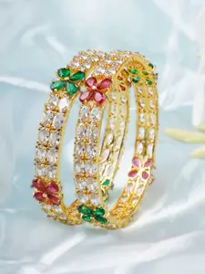 Adwitiya Collection Set of 2 Gold Plated Cubic Zirconia Stone Studded Bangles