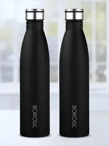 BOROSIL Black & Silver-Toned 2 Pieces Stainless Steel Water Bottle 900ml Each
