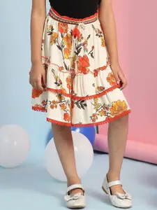 Biba Girls Floral Printed Flared Layered Skirt