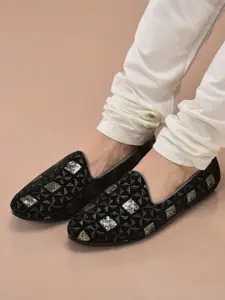 FAUSTO Men Woven Design Velvet Mojaris