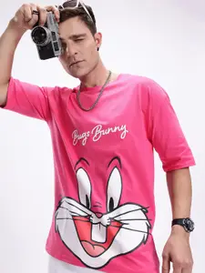 Kook N Keech Men Bugs Bunny Printed Drop-Shoulder Sleeves Oversized Pure Cotton T-shirt