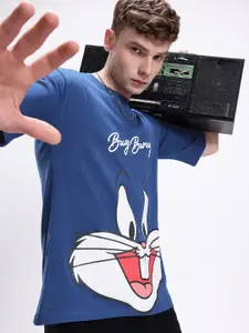 Kook N Keech Men Bugs Bunny Printed Drop-Shoulder Sleeves Oversized Pure Cotton T-shirt