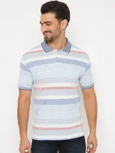 Duke Men Striped Polo Collar Cotton T-shirt