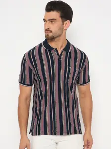 Duke Men Striped Polo Collar Cotton T-shirt