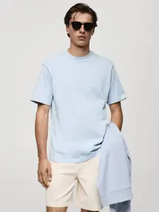 MANGO MAN Drop-Shoulder Sleeves Pure Cotton Relaxed Fit T-shirt